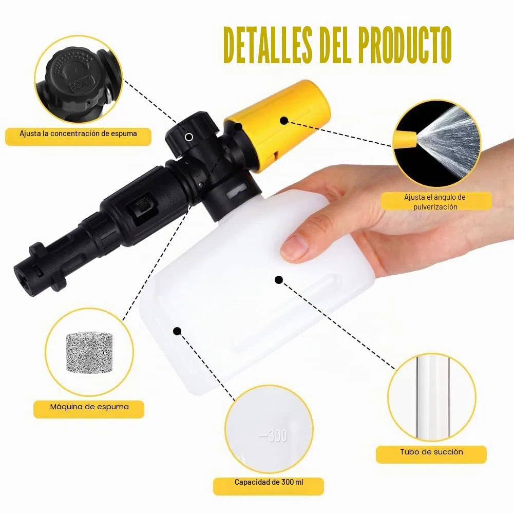HOTUT Lanza de Espuma para Kärcher K2 K3 K4 K5 K6 K7, 400ml Cañón de Espuma de Nieve, Ajustable Lanza de Jabonadura Dispensador Accesorio, Accesorio de Lavado de Coche Compatible para Kärcher Serie K