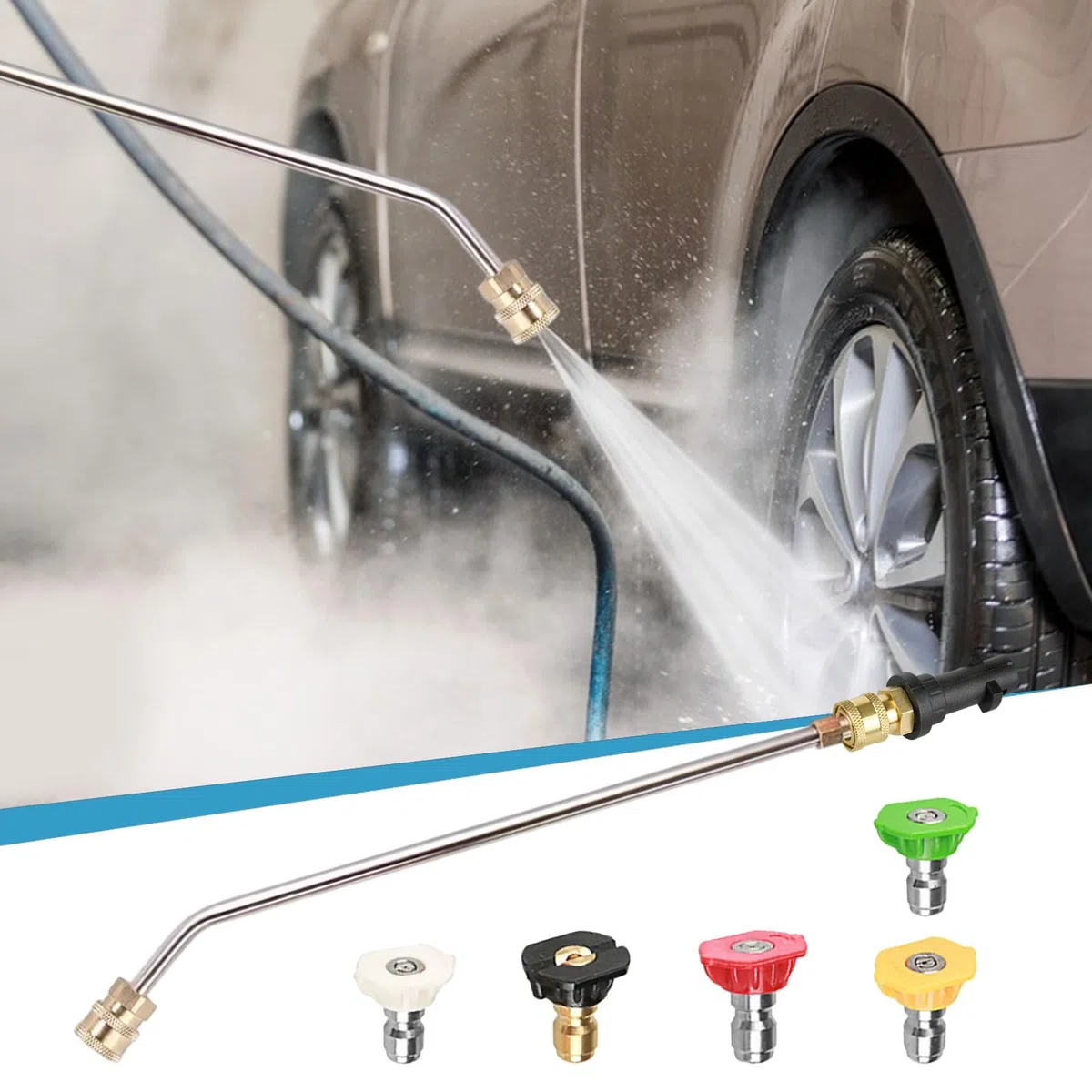 Varita de extensión para lavadora a presión, lanza de pulverización en ángulo de 90 grados/30 grados para Karcher K2 K3 K4 K5 K6 K7, con 5 boquillas de pulverización (30 grados)