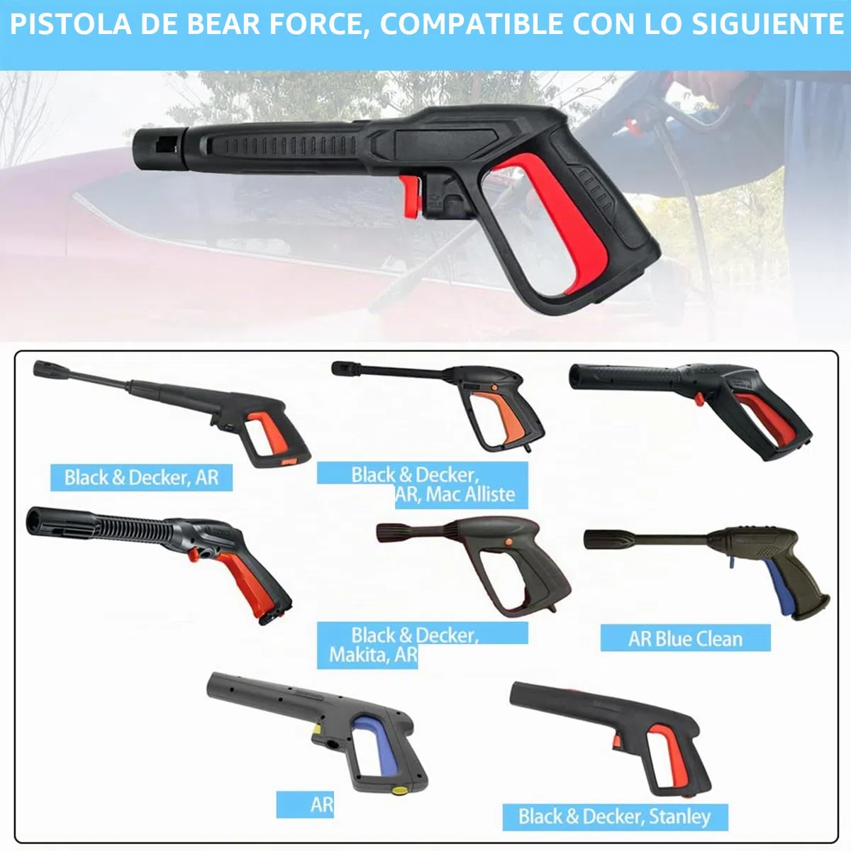 Pistola pulverizadora de Repuesto con Lanza de Chorro, Compatible con Algunas lavadoras a presión Black & Decker, Annovi Reverberi AR, Bosch, Makita, Michelin,