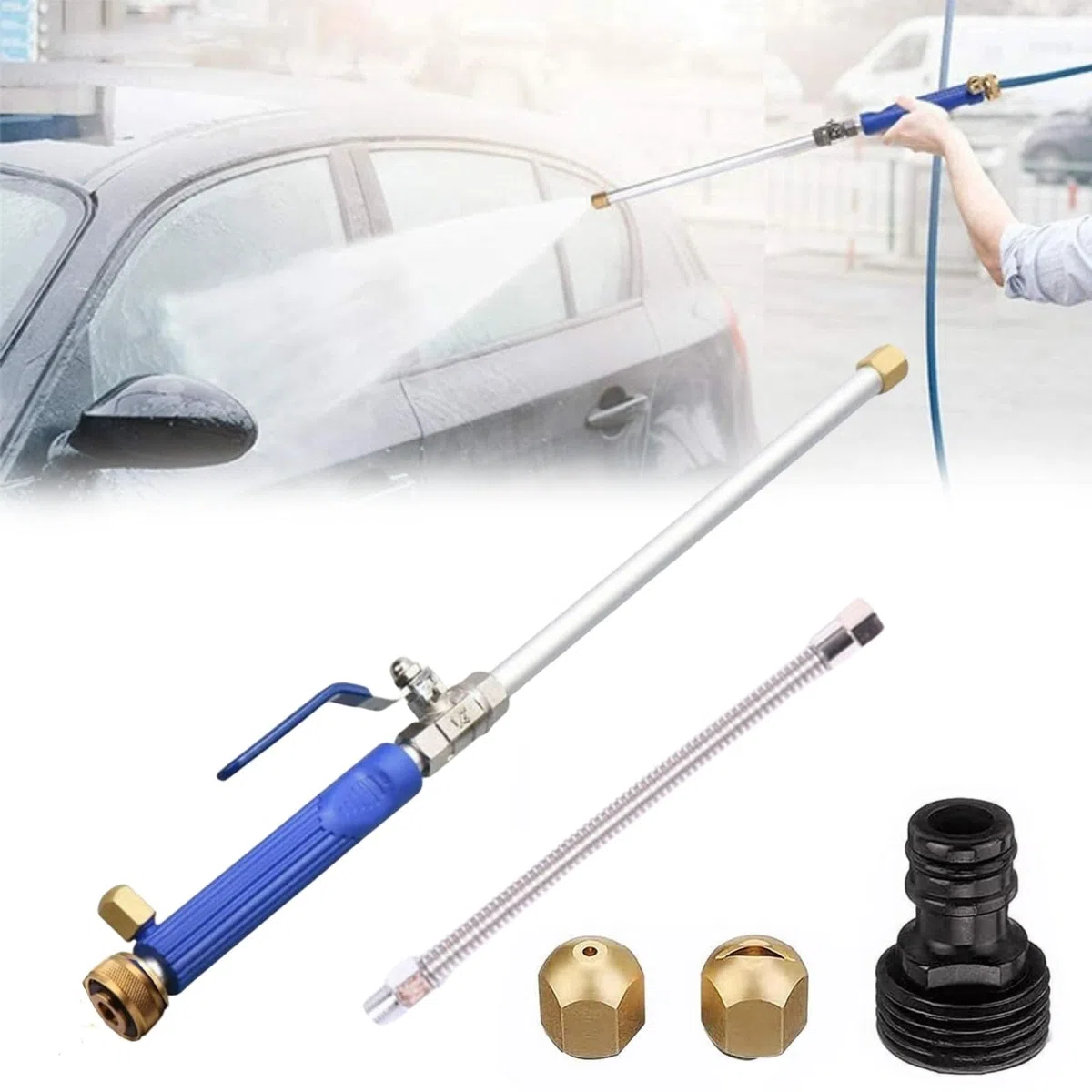 Jetnozzle 2-in1 High Pressure Power Washer for house, Jet Nozzle High Pressure Hose Nozzle, Power Nozzle for Garden Hose (Blue)