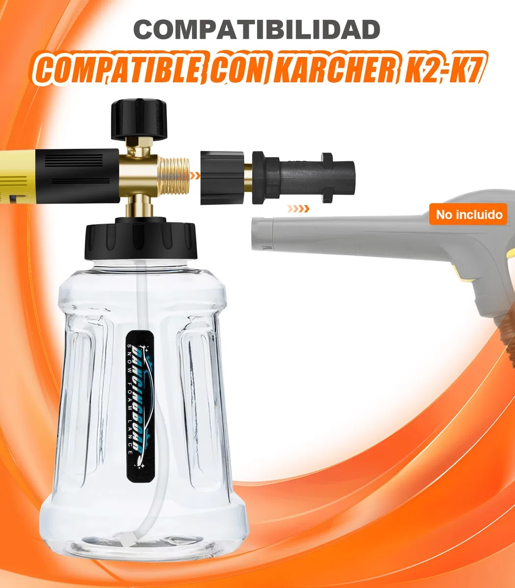 Lanza de Espuma de Nieve para Lavadora a Presión Karcher K Series K2 K3 K4 K5 K6 K7, 1L Cañón de Espuma de Nieve Dispensador de Jabón con Pulverización Ajustable Mejorada Boquilla (Negro y Amarillo)