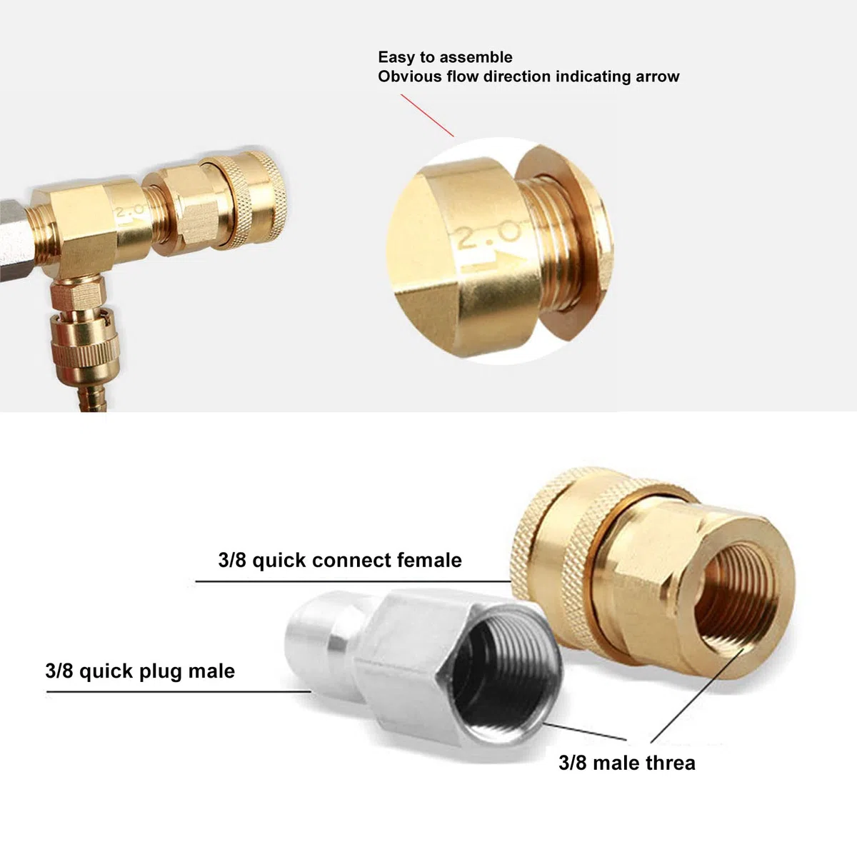 Socobeta Inyector químico, inyector de corriente descendente ajustable para hidrolimpiadora 5000 PSI, latón inoxidable, reemplazo ideal para accesorios de lavado a presión