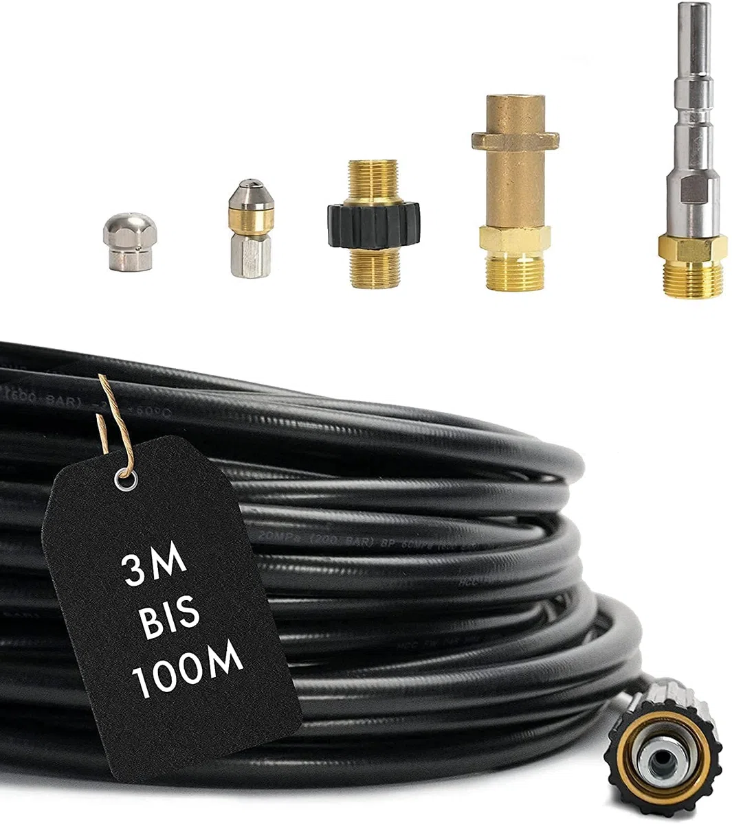 M&M Smartek manguera desatascadora 2 boquillas, para KEW, alta presión | Kit desatascador con manguera, adaptadores y boquillas según variante; comprobar conexiones, presión, contenido y equipo.