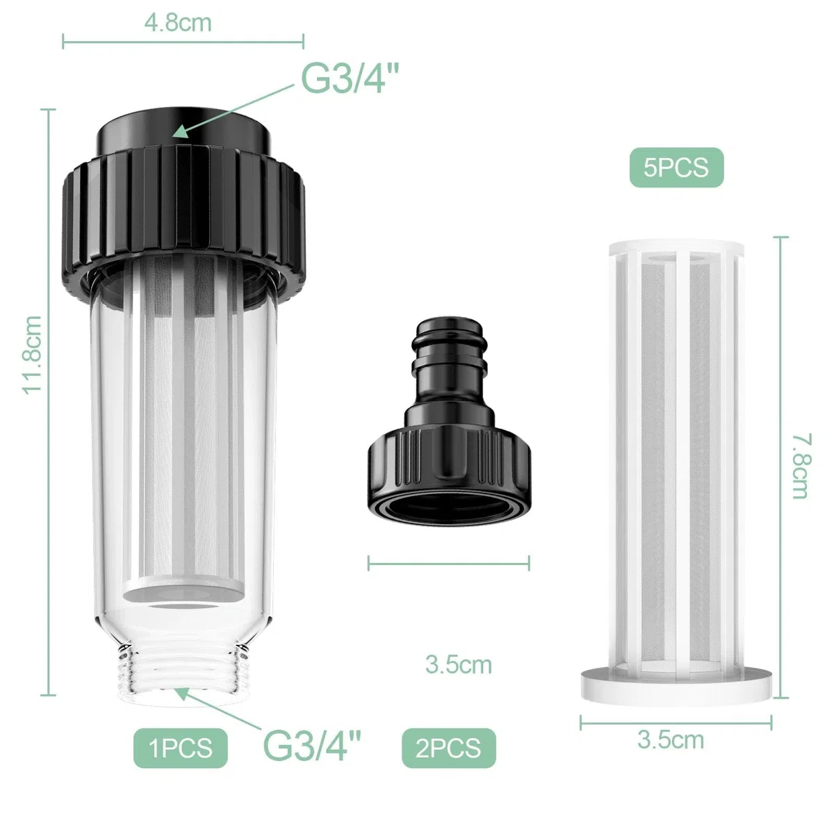 Filtro Riego Goteo, Filtro para Manguera de Agua, Prefiltro de 3/4 Pulgadas para Hidrolimpiadora de Alta Presion, Juego de Filtros de Agua Universales para Jardín, con núcleo del Filtro