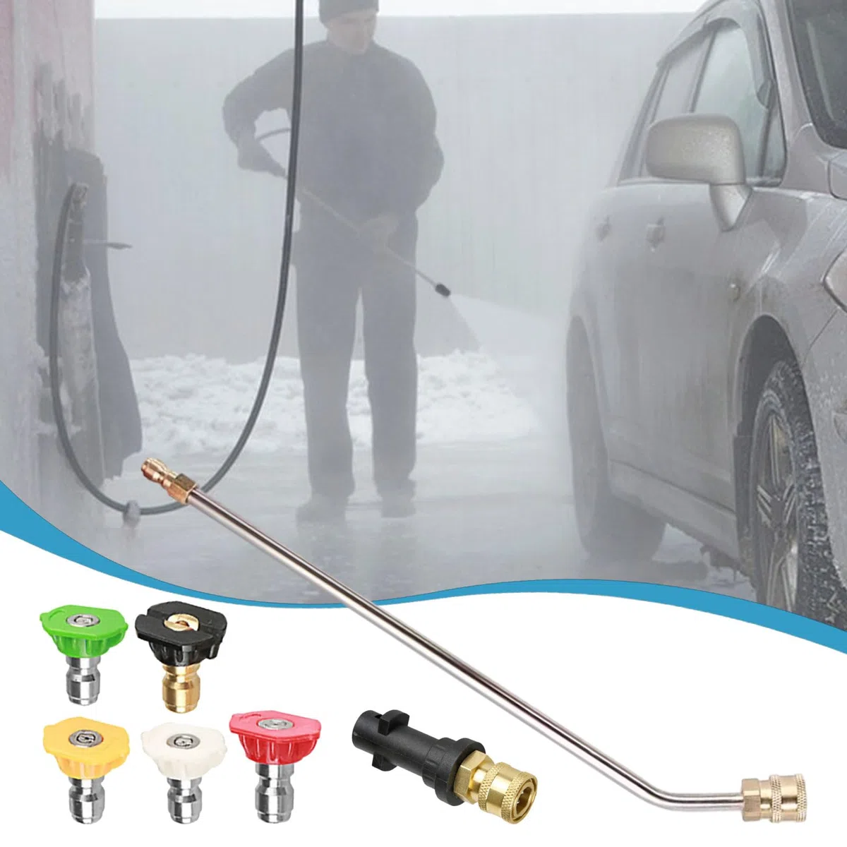 Varita de extensión para lavadora a presión, lanza de pulverización en ángulo de 90 grados/30 grados para Karcher K2 K3 K4 K5 K6 K7, con 5 boquillas de pulverización (30 grados)