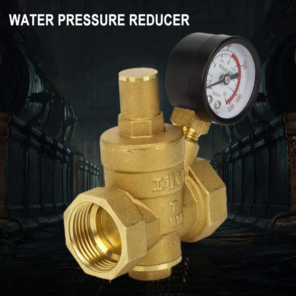 Regulador de Presión de Agua, dn25 Regulador de Presión Ajustable de Latón Reductor de Presión + Gálibo, Válvula de Presión de Agua, 0,05-0,8 MPA