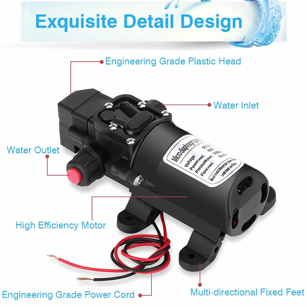 Bomba de agua para autocaravana, 12 V, presión, membrana autocebante con interruptor, bombas automáticas de alta presión, para camping, barco y limpieza de coche