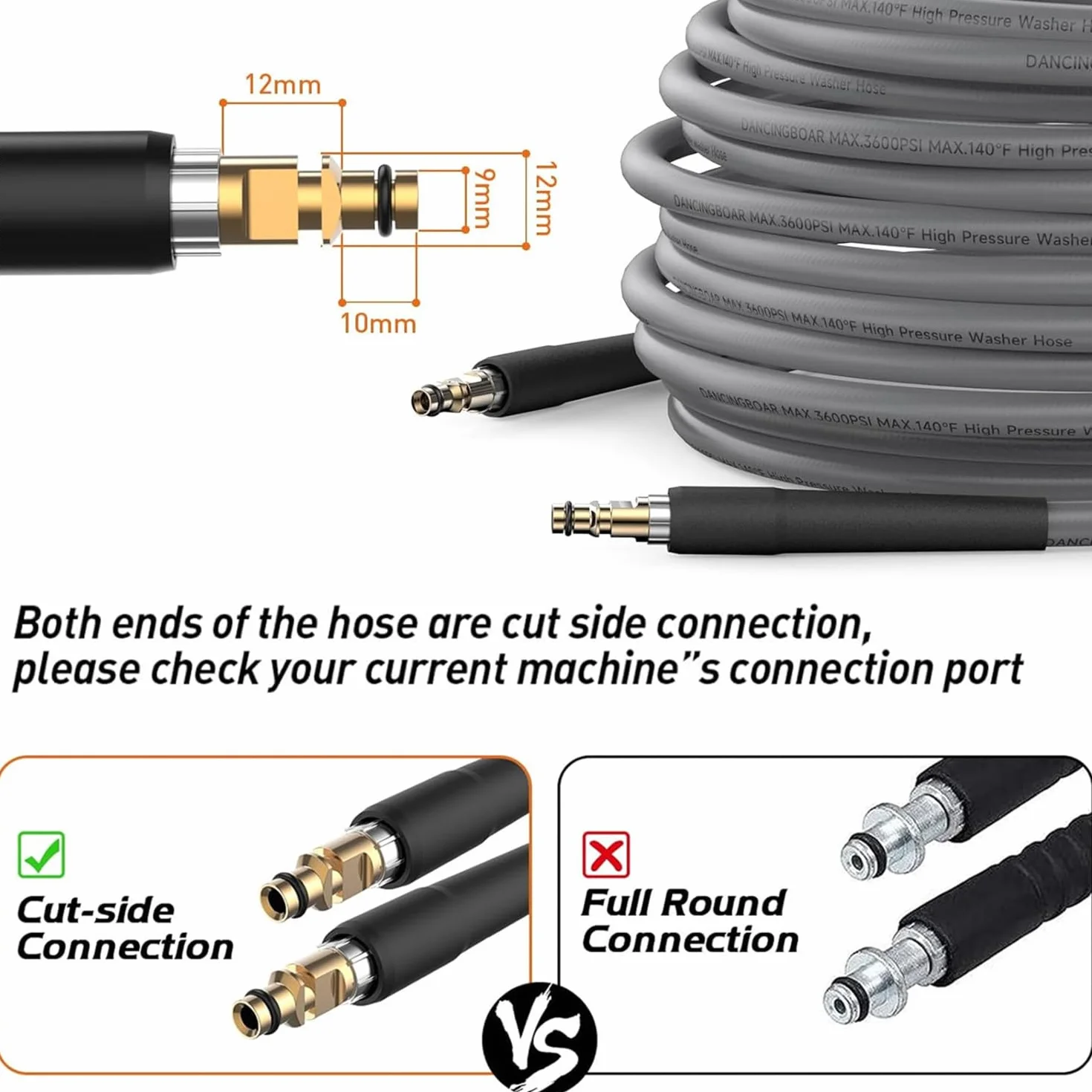10M Goma Manguera de Repuesto de Alta Presión para Karcher K2 K3 K4 K5 K6 K7, 3600PSI Superflexible Manguera de Extensión con Conexión Rápida Click para Kärcher Accesorio Hidrolimpiadora