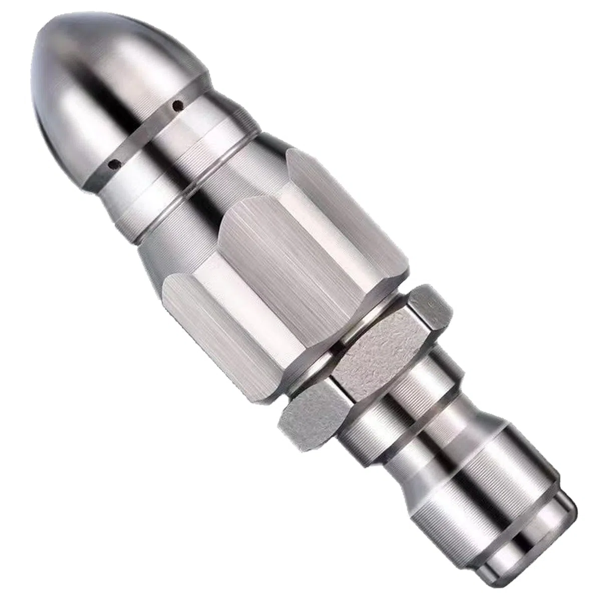 Boquilla de alta presión de acero inoxidable para desatascar tuberías de desagüe, boquilla de limpieza de alcantarillado de alta presión de acero inoxidable con conexión rápida de 1/4"