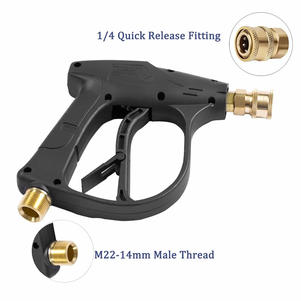 Lanza de Espuma de Nieve Pistola de Espuma, Ajustable 1/4 pulgada Rápida Liberación Dispensador de Jabón 1L Botella con M22 14mm a 15mm Adaptador para Lavado a Presión (con pistola de espuma)