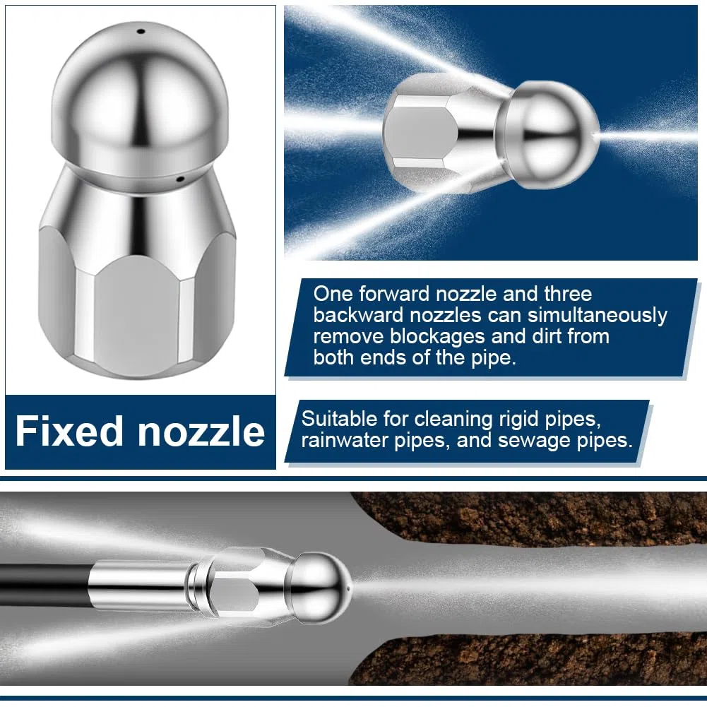 Manguera Limpieza Tuberías 10M 180 Bar,con Boquilla Fija y Boquilla Giratoria,Kit Limpiezas de Tubería,Compatible con Manguera de Limpieza de Tubería de Las Serie Kärcher K2,K3,K4,K5,K6 K7