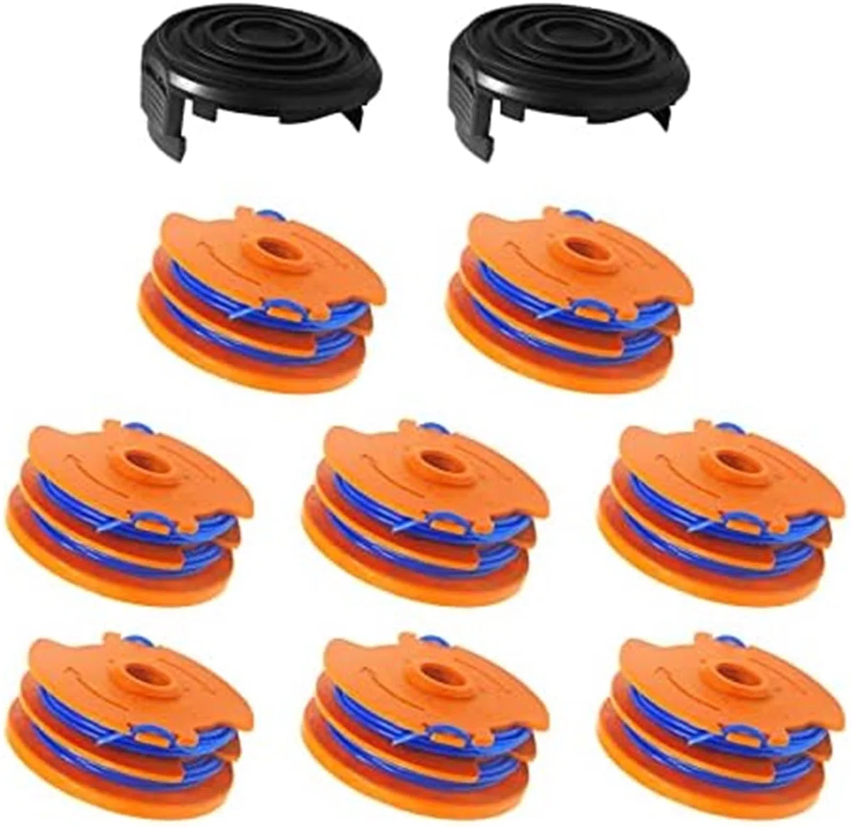 Wivplex Carrete para cortacésped Línea de Carrete para Recortadora de Hilo Wx100, para Qualcast Gt25 GGT350A1 Gt30 GGT450A1 Reemplazo Worx WG100E WG104E1 1,65 mm x 8.(Black 8 Spool 2 Cap)