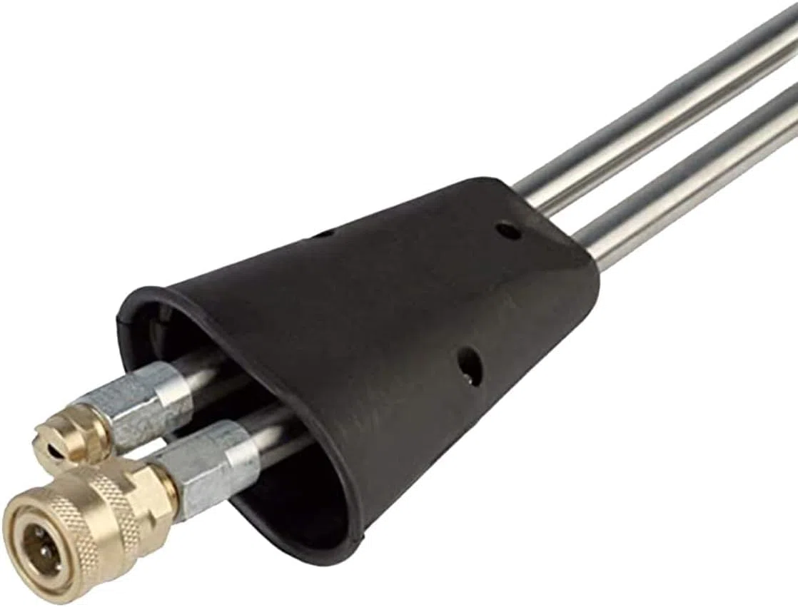 CANPUMP Doble varita y pistola de acero inoxidable de 40 pulgadas, ventilada, 5000 PSI, agarre moldeado de doble lanza para lavadora a presión eléctrica