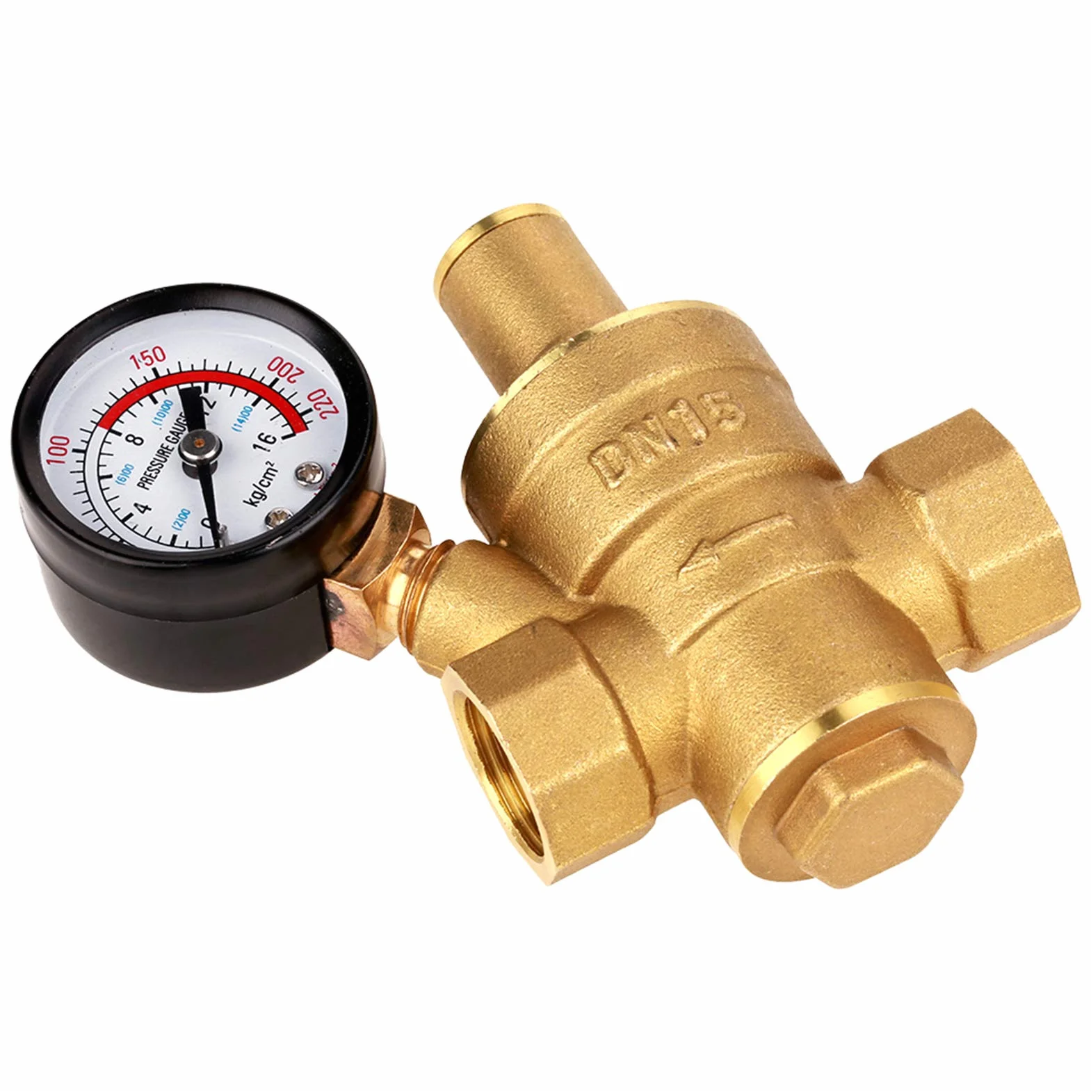 Reductor de regulador de presión de agua ajustable de latón YUMILI DN15 con medidor de calibre