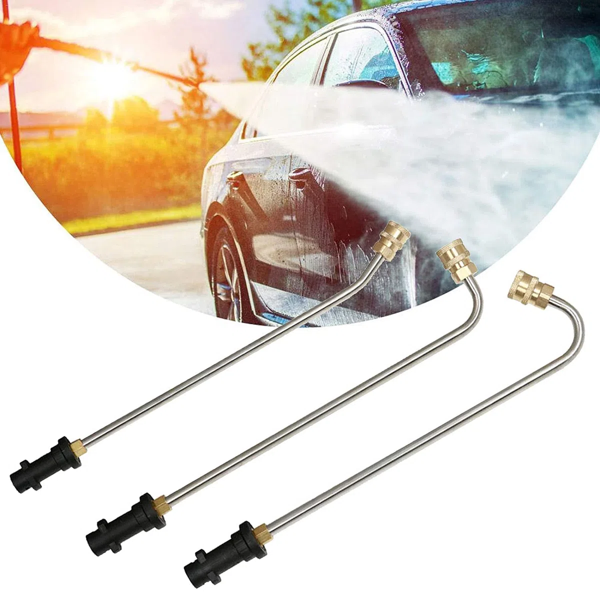 Varita de extensión para pistola de lavado a presión, conector rápido de 1/4 pulgadas, barra de limpieza para pistola de lavado para Karcher K2-K7 (oro 90 grados)