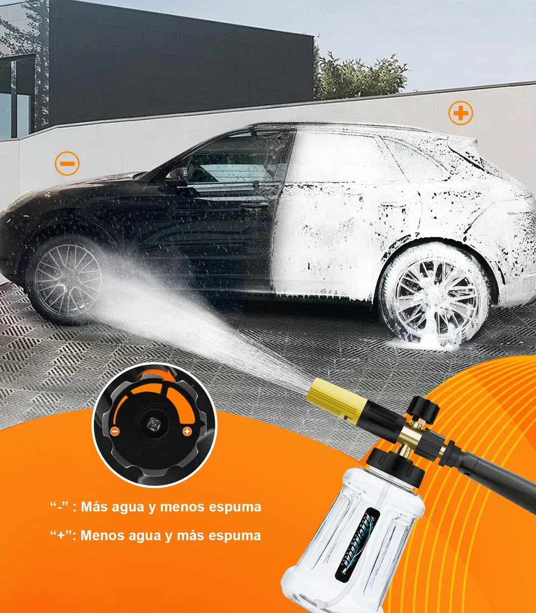 Lanza de Espuma de Nieve para Lavadora a Presión Karcher K Series K2 K3 K4 K5 K6 K7, 1L Cañón de Espuma de Nieve Dispensador de Jabón con Pulverización Ajustable Mejorada Boquilla (Negro y Amarillo)