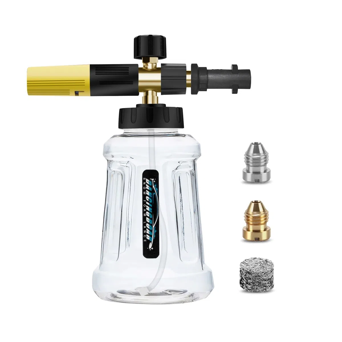 Lanza de Espuma de Nieve para Lavadora a Presión Karcher K Series K2 K3 K4 K5 K6 K7, 1L Cañón de Espuma de Nieve Dispensador de Jabón con Pulverización Ajustable Mejorada Boquilla (Negro y Amarillo)