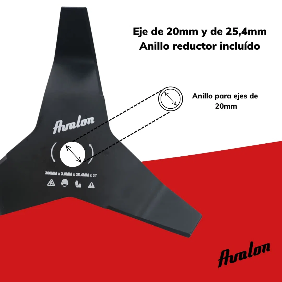 Avalon - Disco de 3 Puntas Universal para Desbrozadora, Cuchilla de Acero de 3 mm (300 x 4 mm) para Cortar Zarzas y maleza densa