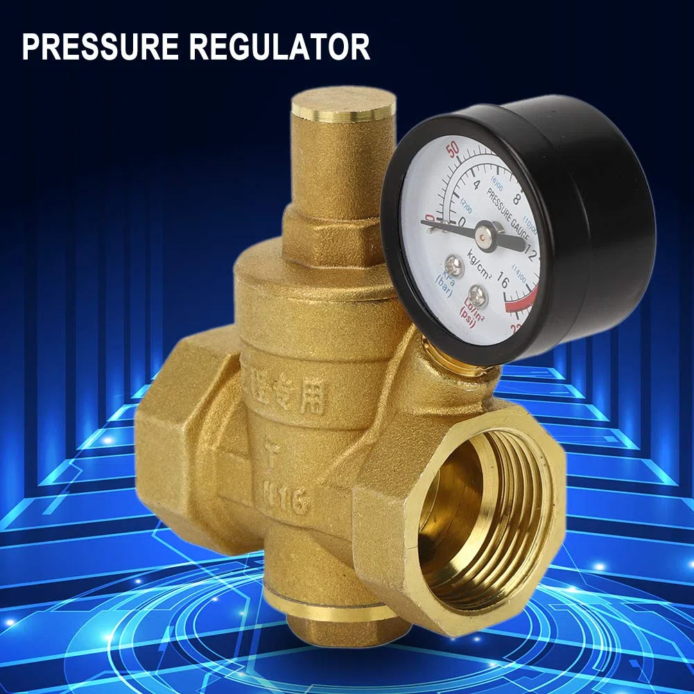 Regulador de Presión de Agua, dn25 Regulador de Presión Ajustable de Latón Reductor de Presión + Gálibo, Válvula de Presión de Agua, 0,05-0,8 MPA