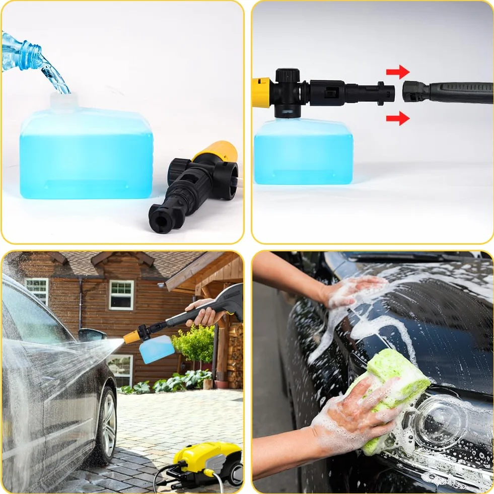 HOTUT Lanza de Espuma para Kärcher K2 K3 K4 K5 K6 K7, 400ml Cañón de Espuma de Nieve, Ajustable Lanza de Jabonadura Dispensador Accesorio, Accesorio de Lavado de Coche Compatible para Kärcher Serie K