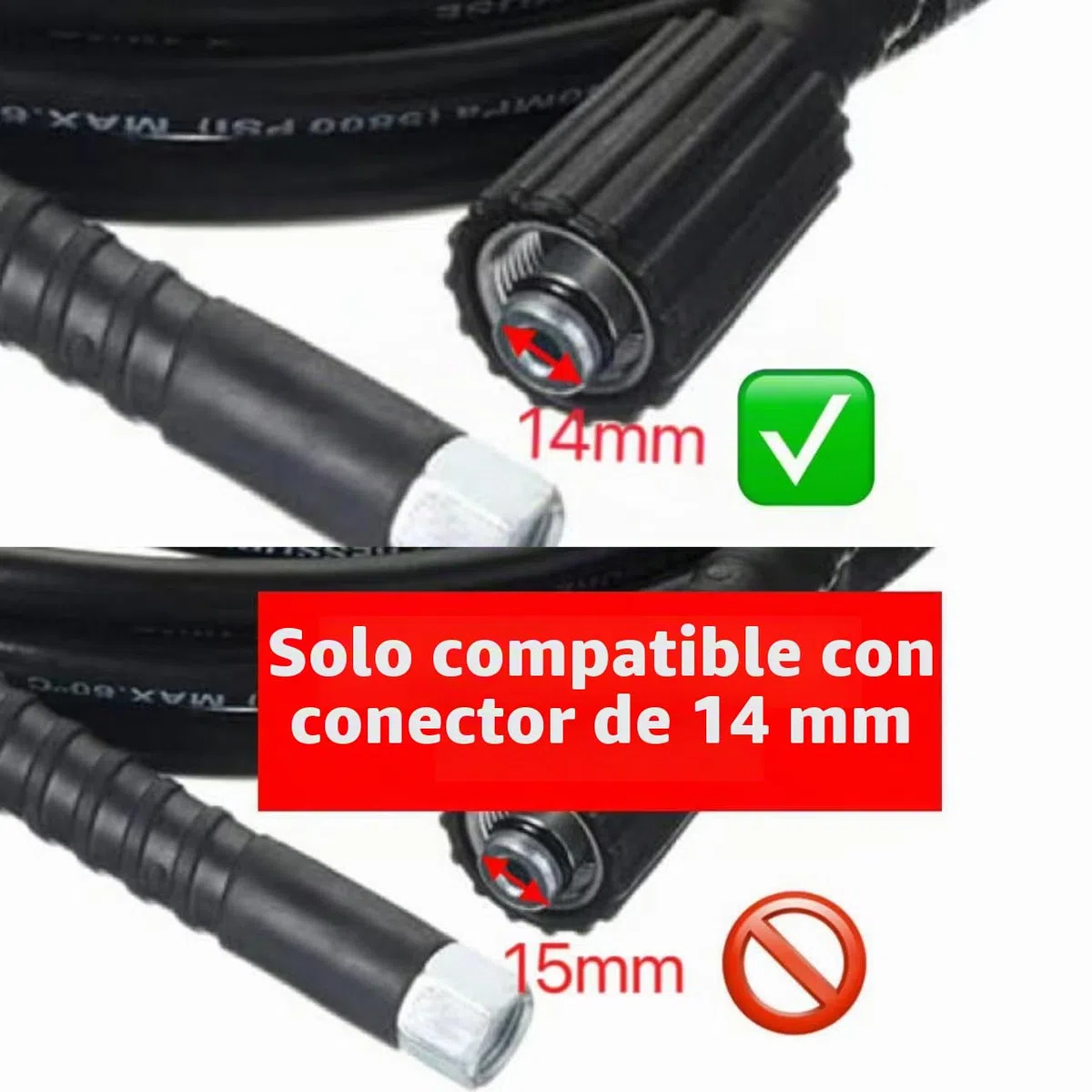 YUET Manguera de repuesto para lavadora de alta presión de 5 m para lavado de coches, limpieza de jardín, M14 x M22 (14 mm), conector de rosca, tubo de chorro y drenaje de 16 pies