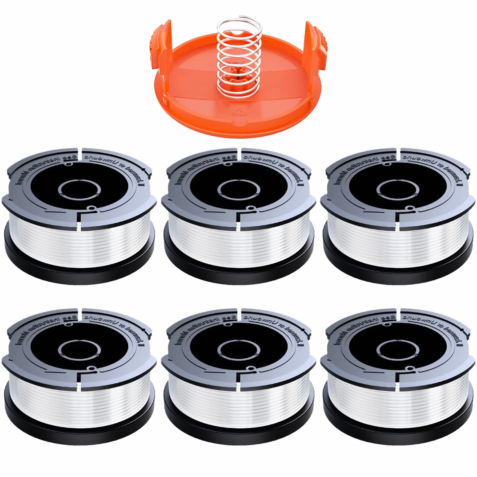 6 Bobina Hilo Line de Recambio Compatible con Black and Decker Desbrozadora, Ø1,65 mm & Longitudes 10 m, Contiene 6 Bobinas, 1 Cubierta y 1 Muelle