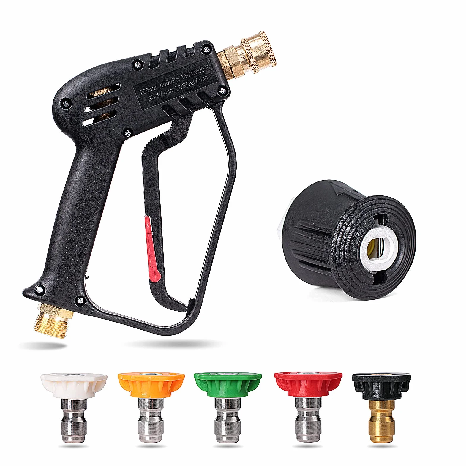 YUET Pistola de Lavado de Alta Presión de 4350 PSI con 5 Boquillas de Pulverización, Conexión Rápido y adaptador de 1/4 ",kits de Limpieza de Arandela de Chorro de M22-14 mm para Manguera Karcher