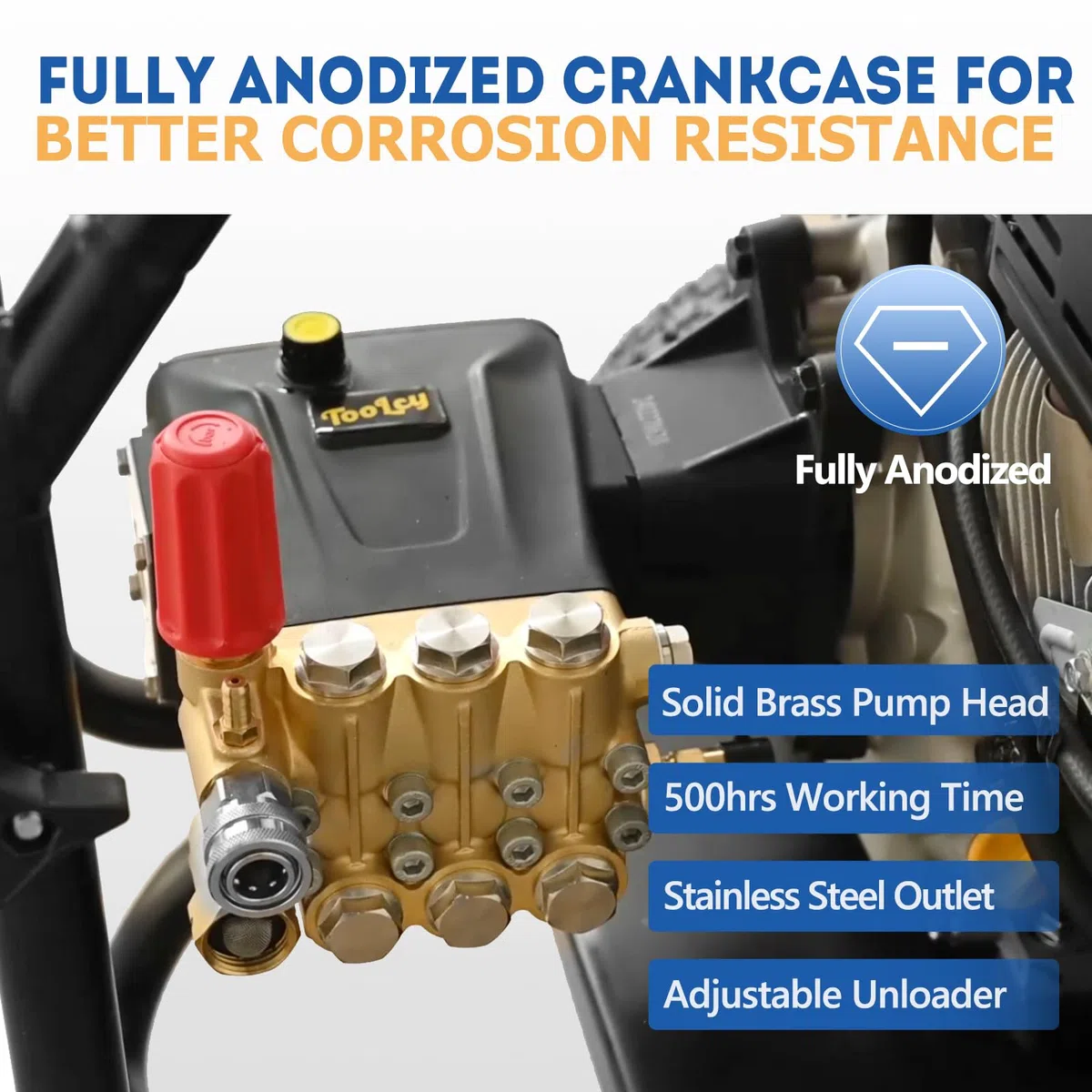 TOOLCY Bomba de lavado a presión 3600-4200 PSI máx. 4.4 GPM, 1 pulgada de eje horizontal triple émbolo de repuesto de bomba de lavado eléctrico, accionamiento directo, con descargador, 5 puntas de