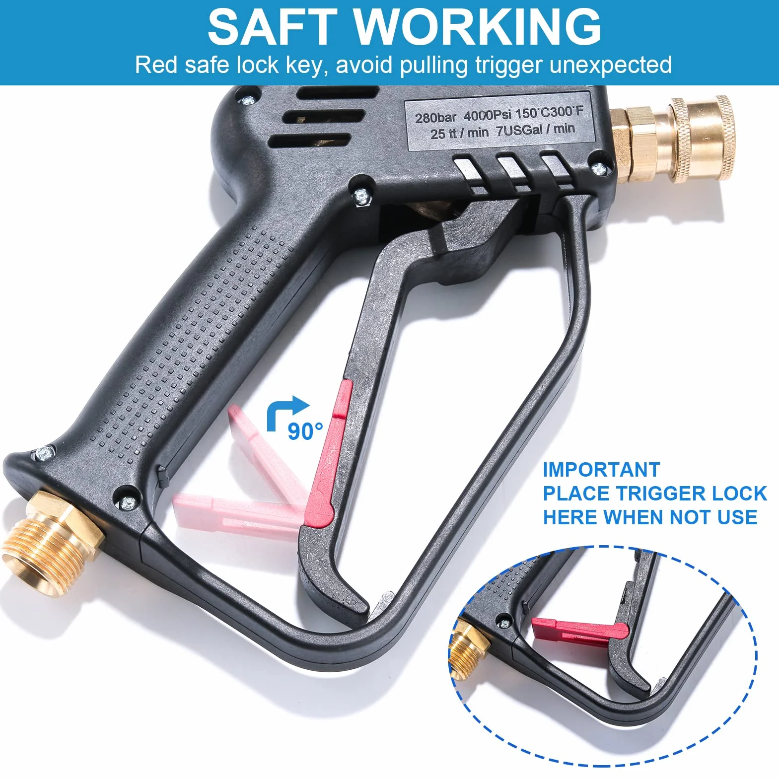 YUET Pistola de Lavado de Alta Presión de 4350 PSI con 5 Boquillas de Pulverización, Conexión Rápido y adaptador de 1/4 ",kits de Limpieza de Arandela de Chorro de M22-14 mm para Manguera Karcher