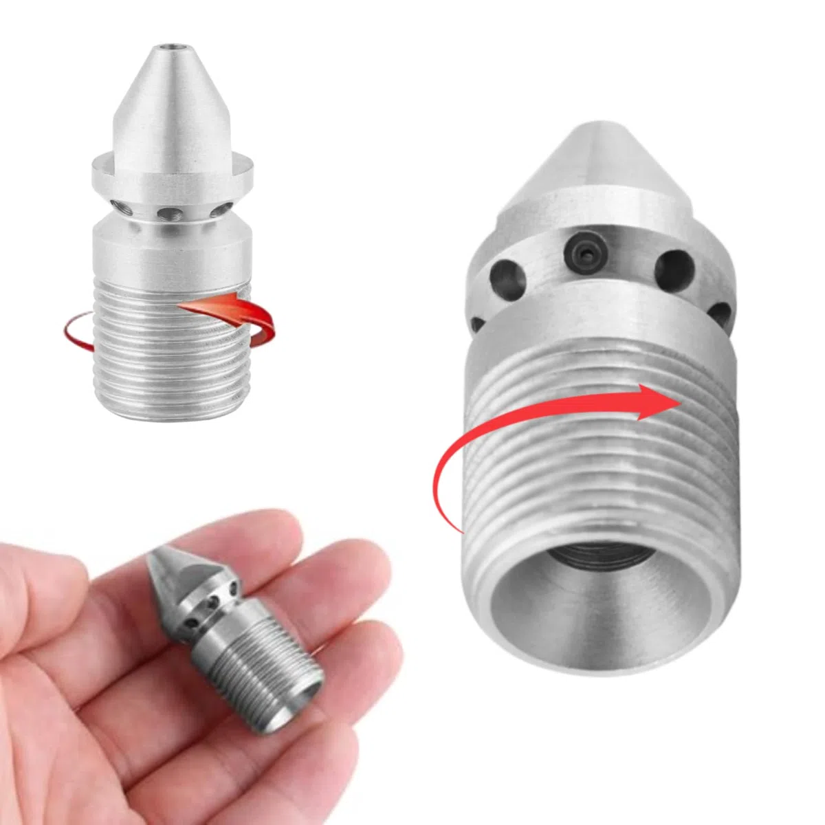 Boquilla de chorro de alcantarillado, boquilla de limpieza de tubería de acero inoxidable de 3/8 ", accesorios de máquina de limpieza de alta presión, boquilla de chorro de drenaje de tubería de limpi