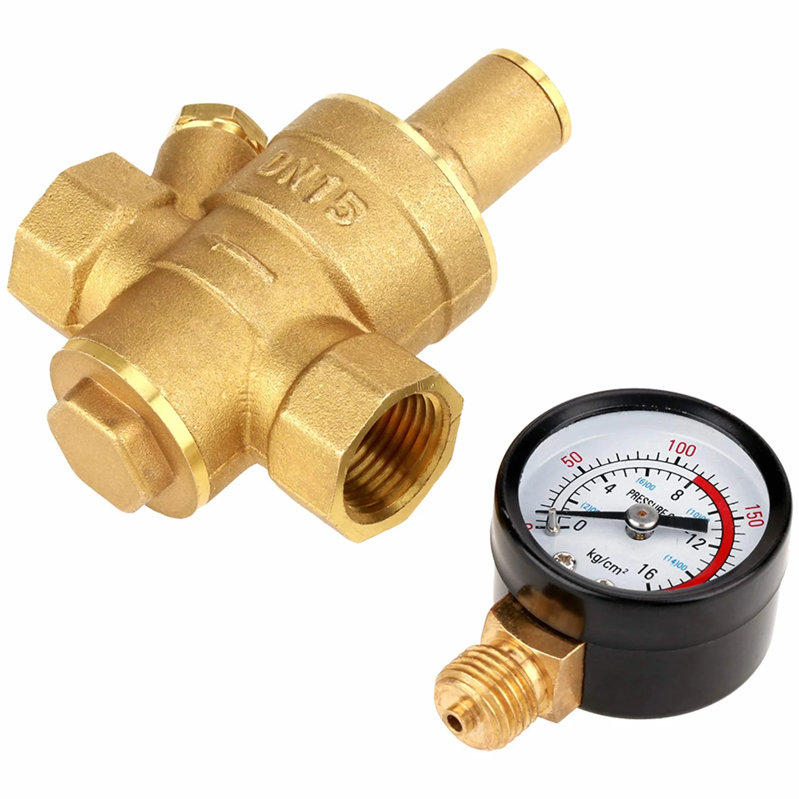 Reductor de regulador de presión de agua ajustable de latón YUMILI DN15 con medidor de calibre