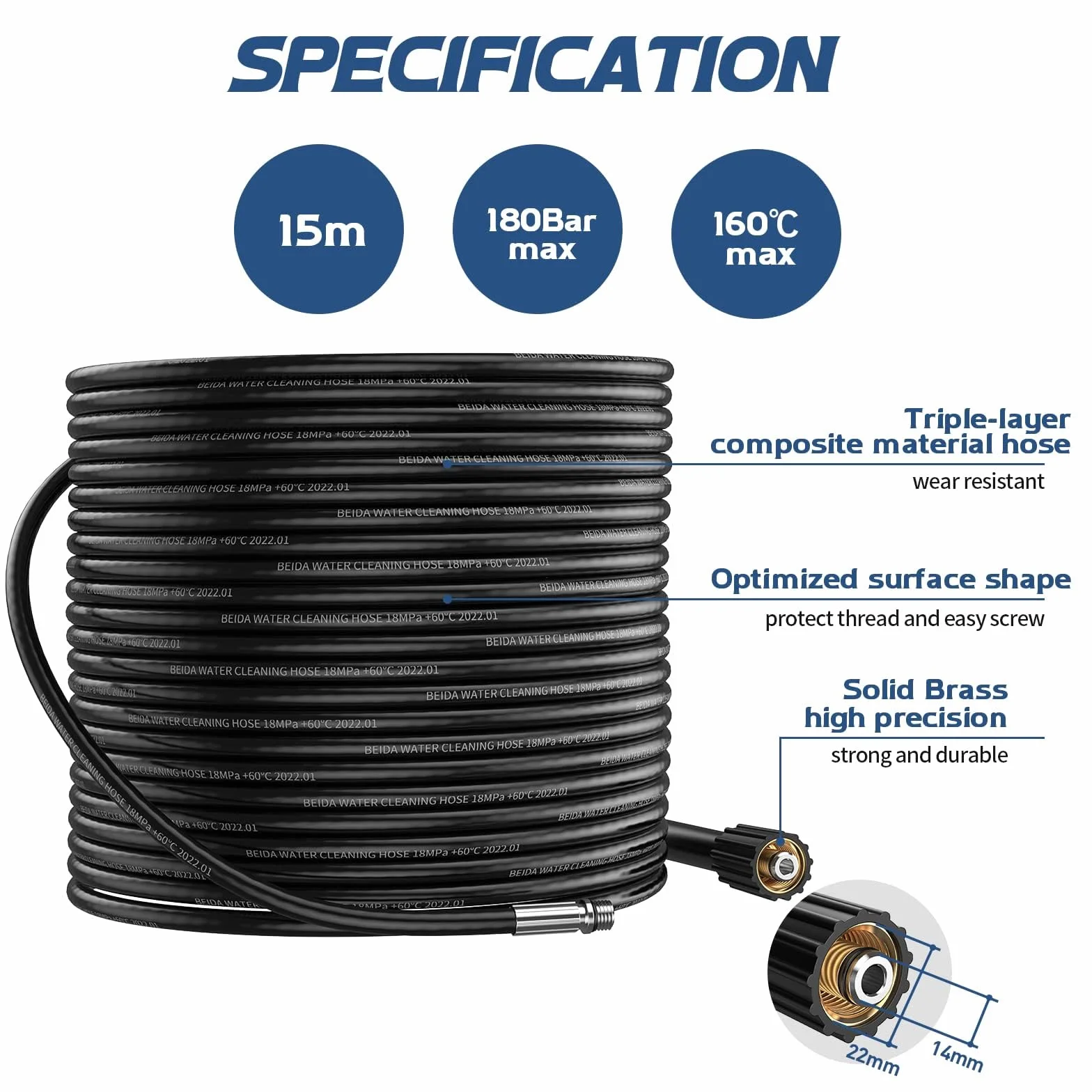 15M Tuyau Déboucheur Canalisation pour Nettoyeur Haute Pression Kärcher K2 K3 K4 K5 K6 K7 HD HDs, 180Bar Kit Furet Professional avec Buse à Jet et Rotatif & Adaptateurs pour Lavor Parkside & Bosch