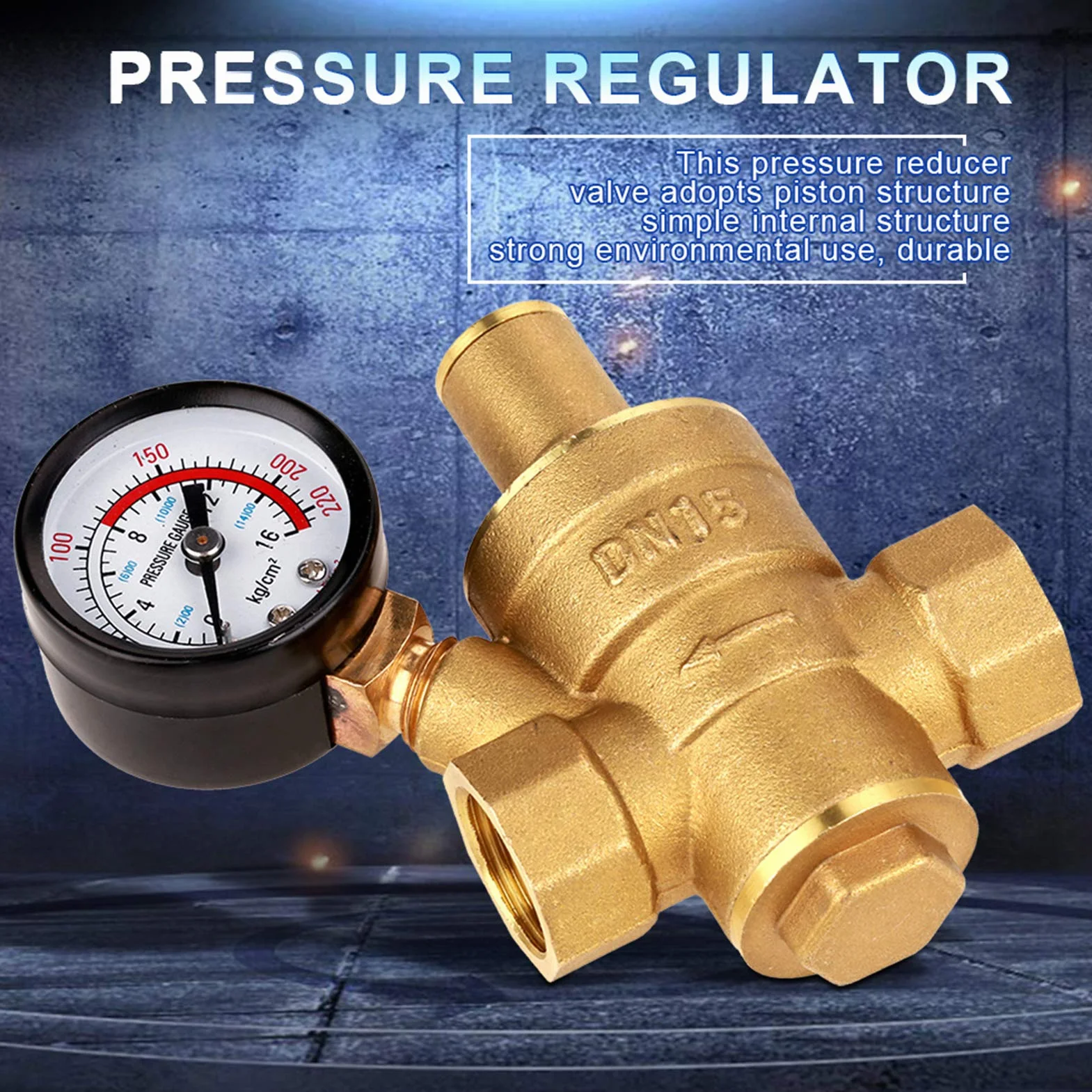 Reductor de regulador de presión de agua ajustable de latón YUMILI DN15 con medidor de calibre