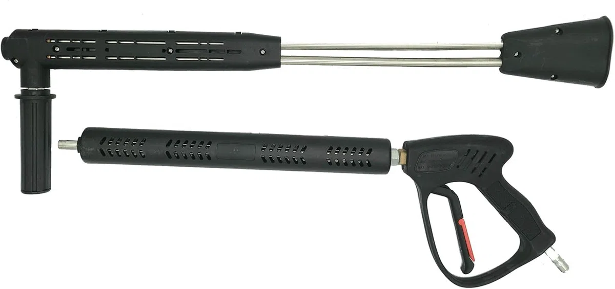 CANPUMP Doble varita y pistola de acero inoxidable de 40 pulgadas, ventilada, 5000 PSI, agarre moldeado de doble lanza para lavadora a presión eléctrica