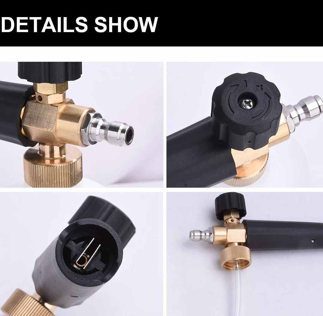 Lanza de Espuma de Nieve Pistola de Espuma, Ajustable 1/4 pulgada Rápida Liberación Dispensador de Jabón 1L Botella con M22 14mm a 15mm Adaptador para Lavado a Presión (con pistola de espuma)
