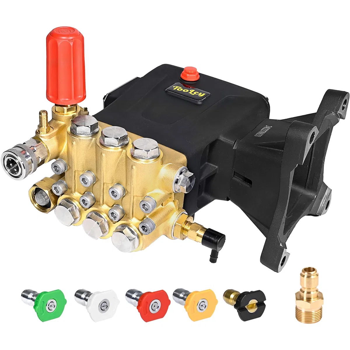 TOOLCY Bomba de lavado a presión 3600-4200 PSI máx. 4.4 GPM, 1 pulgada de eje horizontal triple émbolo de repuesto de bomba de lavado eléctrico, accionamiento directo, con descargador, 5 puntas de