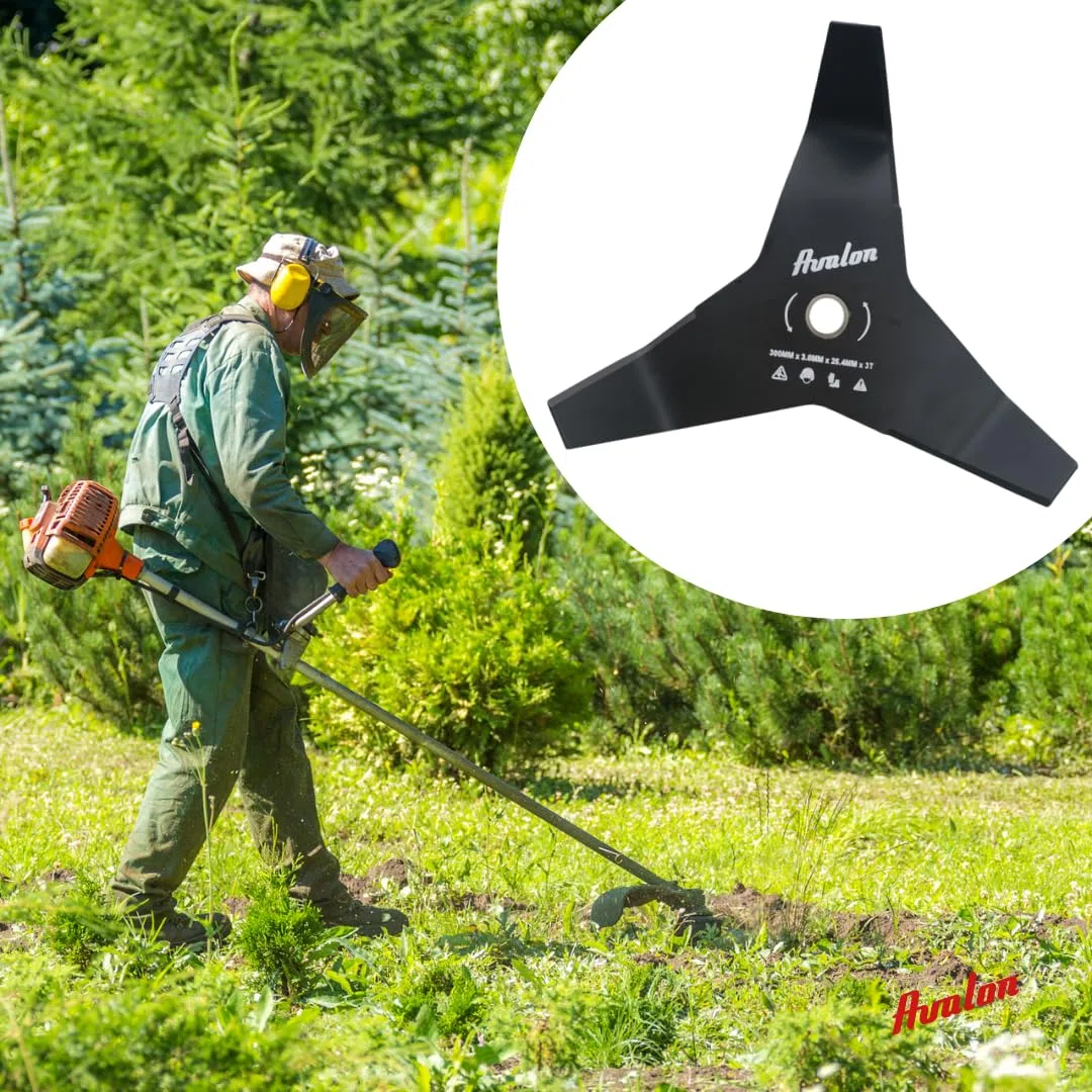 Avalon - Disco de 3 Puntas Universal para Desbrozadora, Cuchilla de Acero de 3 mm (300 x 4 mm) para Cortar Zarzas y maleza densa