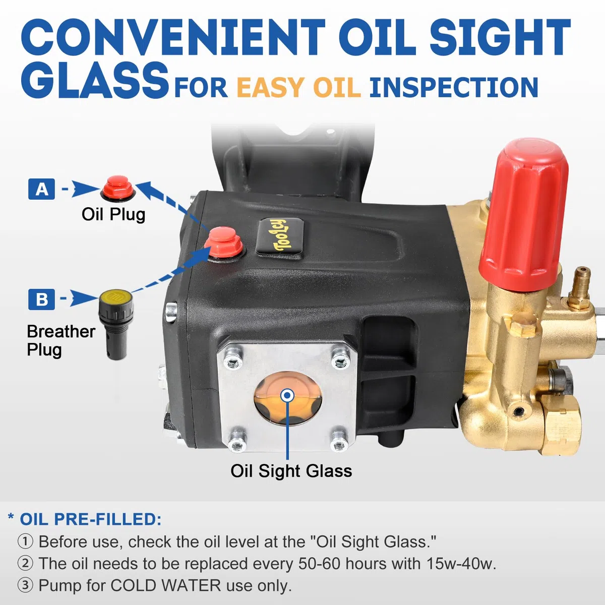 TOOLCY Bomba de lavado a presión 3600-4200 PSI máx. 4.4 GPM, 1 pulgada de eje horizontal triple émbolo de repuesto de bomba de lavado eléctrico, accionamiento directo, con descargador, 5 puntas de
