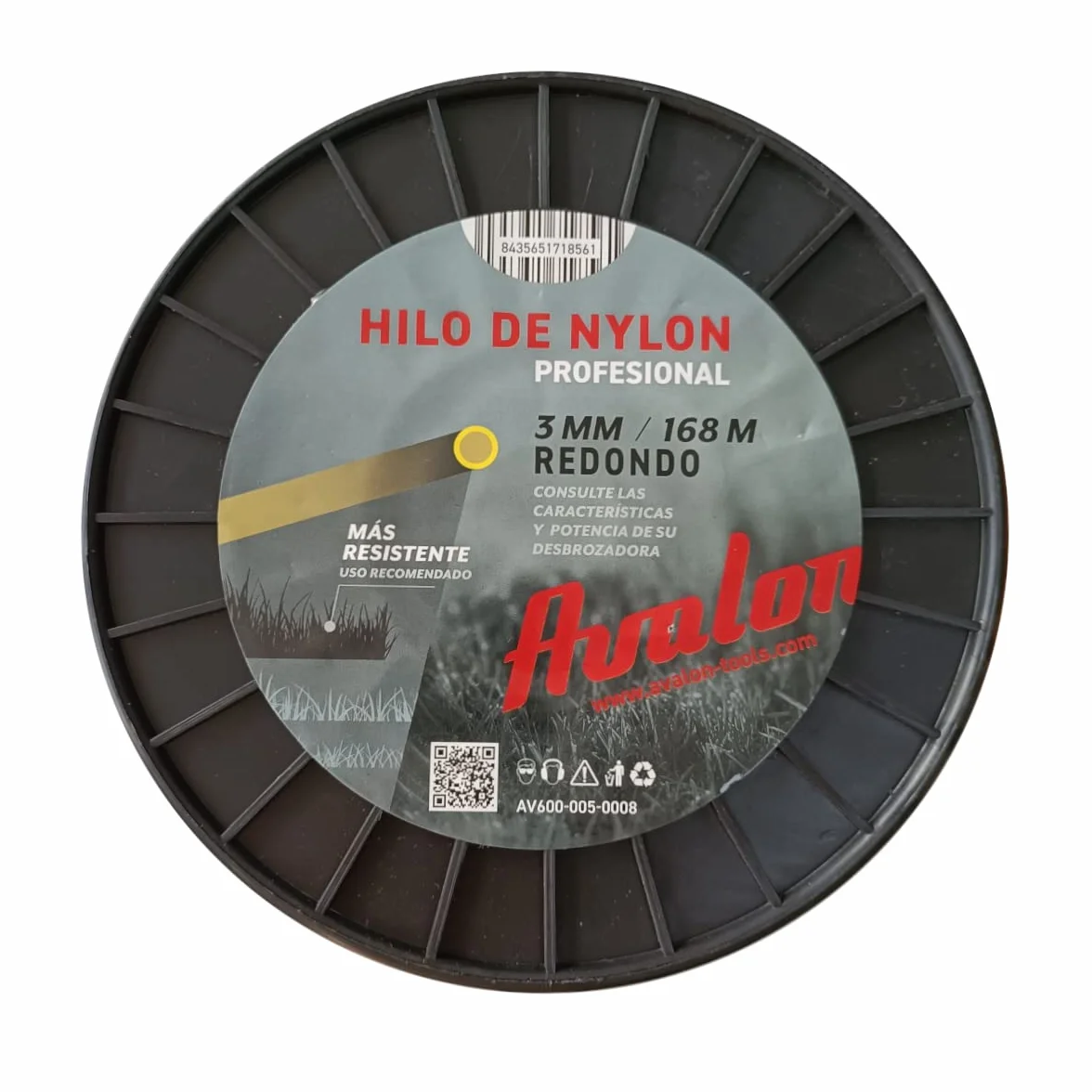 Avalon - Hilo Redondo de Nylon Universal para Desbrozadora y Cortacésped (3 mm x 168 m) - Alta Durabilidad y Rendimiento Óptimo en Las tareas de desbroce