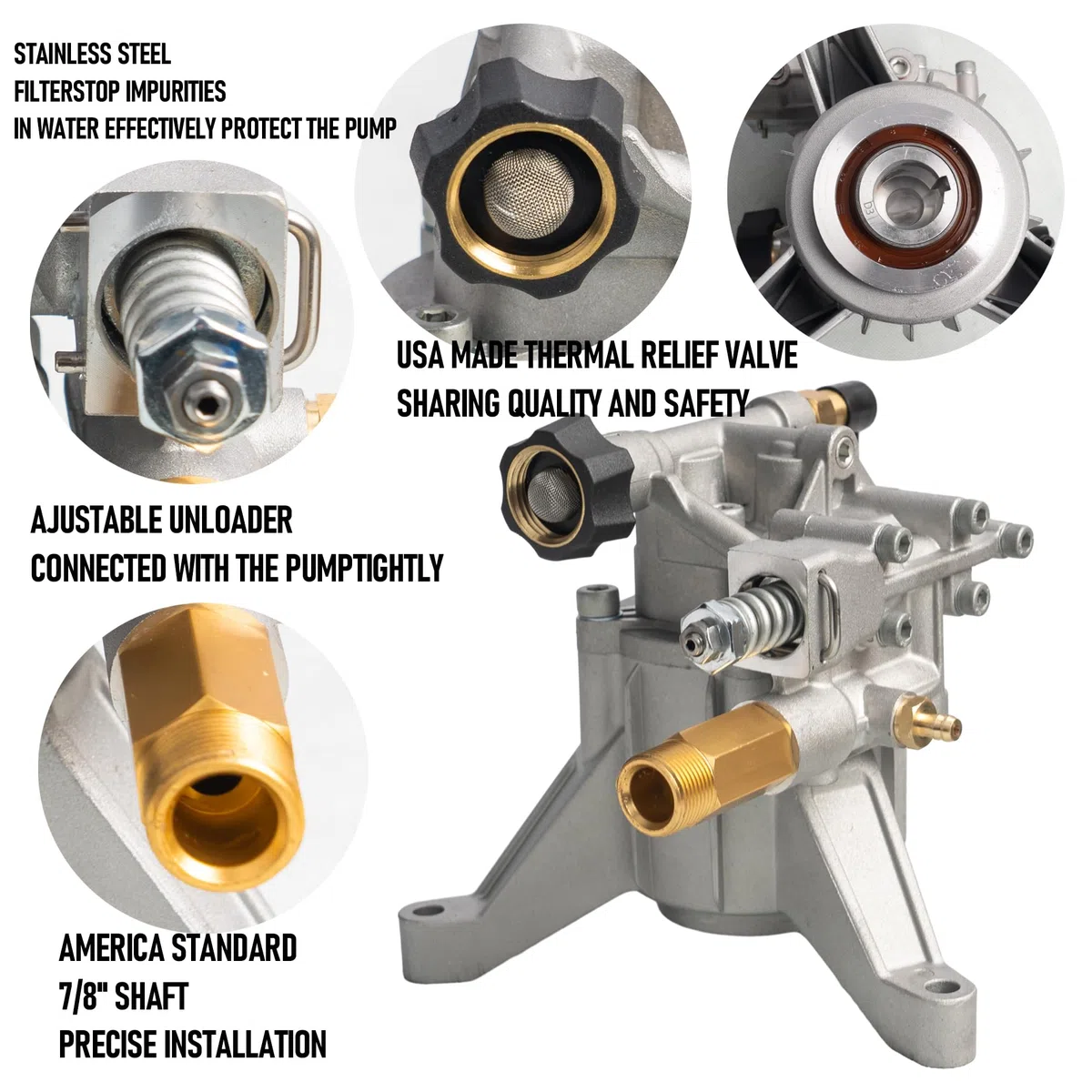 Hourleey Bomba de lavado a presión vertical de eje de 7/8 pulgadas, 3400PSI 2.5GPM, bomba de repuesto para lavadora eléctrica, bomba de lavadora eléctrica para lavadora de gas, compatible con Simpson,