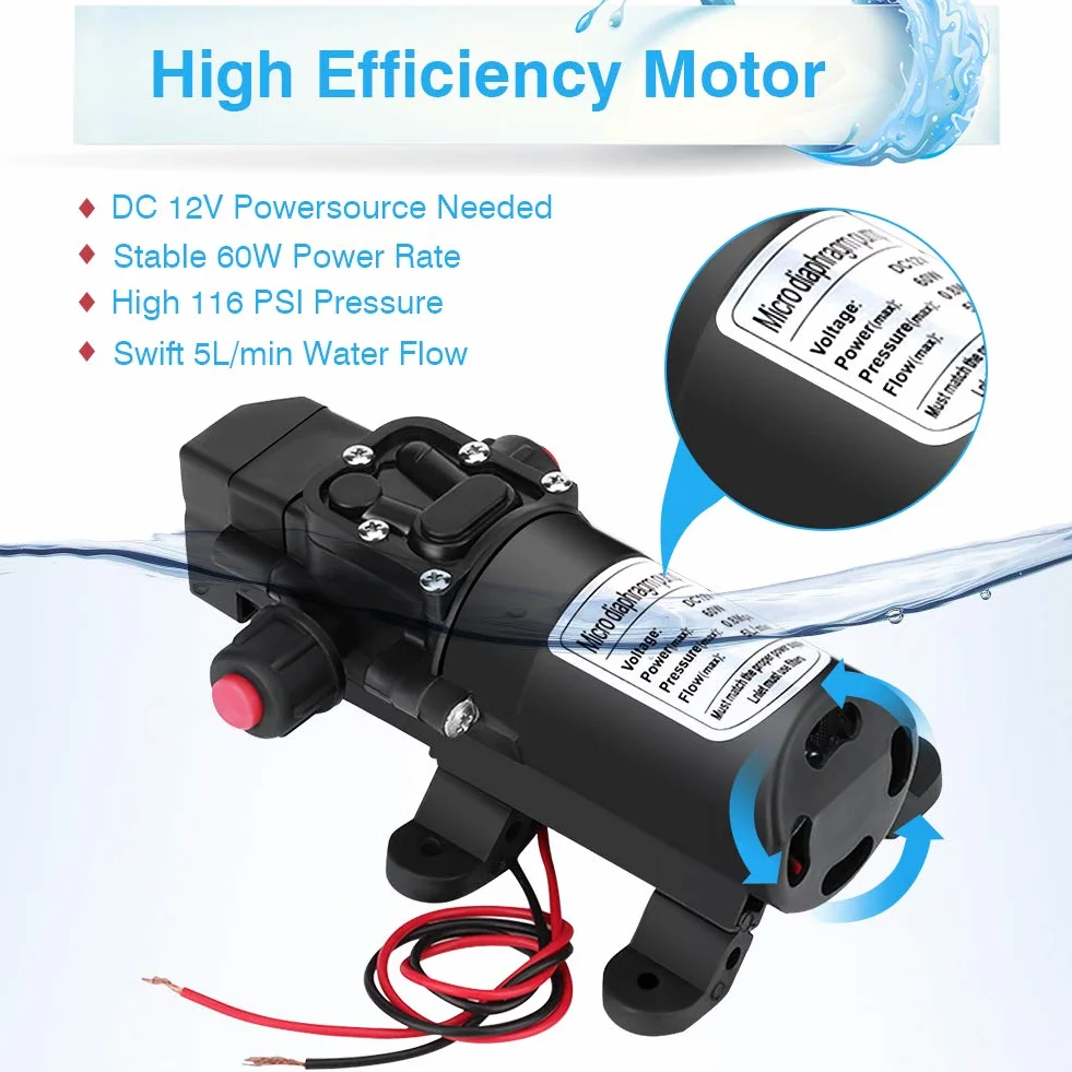 Bomba de agua para autocaravana, 12 V, presión, membrana autocebante con interruptor, bombas automáticas de alta presión, para camping, barco y limpieza de coche