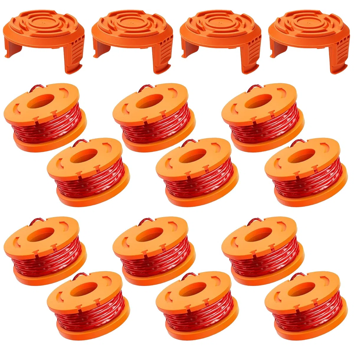 16 Piezas Bobina de Repuesto de Desbrozadora Compatibles con Worx Desbrozadora Electrica, Bobina de Recambio para Desbrozadoras 1,65 mm de Diámetro y 3 m de Largo (12 Hilo para Desbrozadora +4 Tapas)