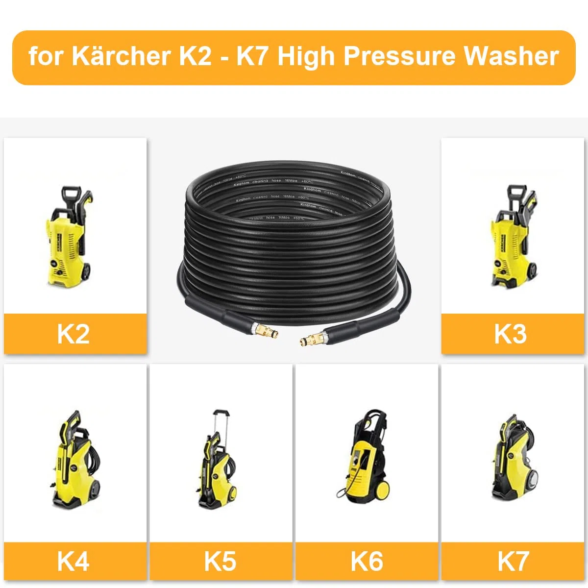 10M Manguera de Alta Presión para Kärcher K2 K3 K4 K5 K6 K7 Hidrolimpiadoras, Manguera de Limpieza de Repuesto con Sistema de Conexión Rápida Click, 2.641-721.0