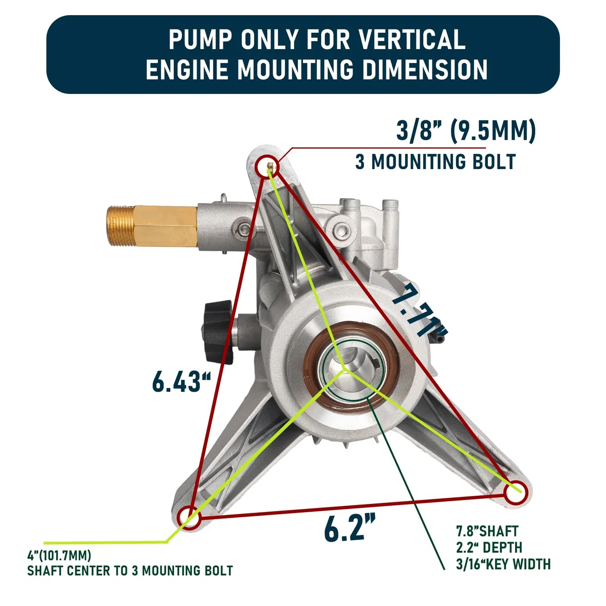 Hourleey Bomba de lavado a presión vertical de eje de 7/8 pulgadas, 3400PSI 2.5GPM, bomba de repuesto para lavadora eléctrica, bomba de lavadora eléctrica para lavadora de gas, compatible con Simpson,