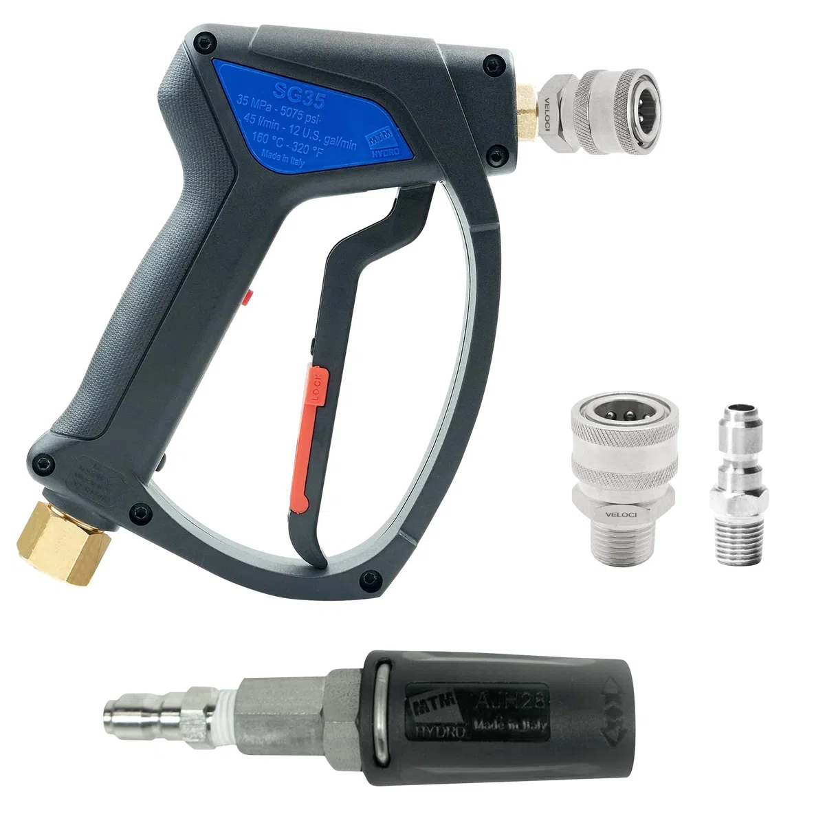 MTM Hydro AJH Soft Wash - Boquilla de ventilador ajustable de acero inoxidable y pistola de pulverización SG35 para lavadora a presión, compatible con unidades descendentes, 7-12 GPM