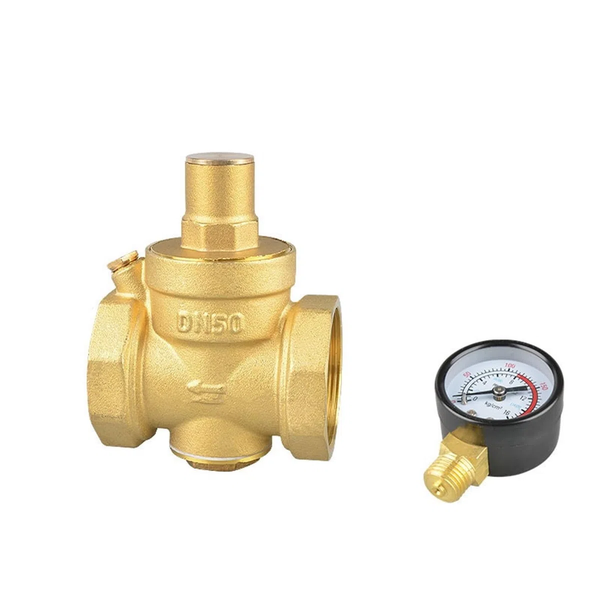 Válvula de Presión de Agua Válvula Reductora y mantenedora de presión de Agua de latón de 2" Válvula de Alivio Ajustable y reguladora(Valve with Gauge)