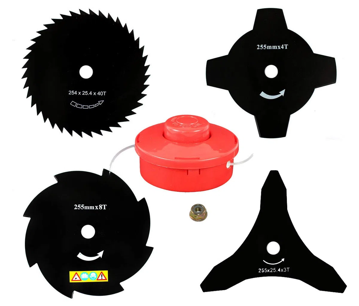 4 cuchillos, bobina de hilo y tuerca para desbrozadora Fuxtec FX-FSR152, FX-MT152, FX-PS152.