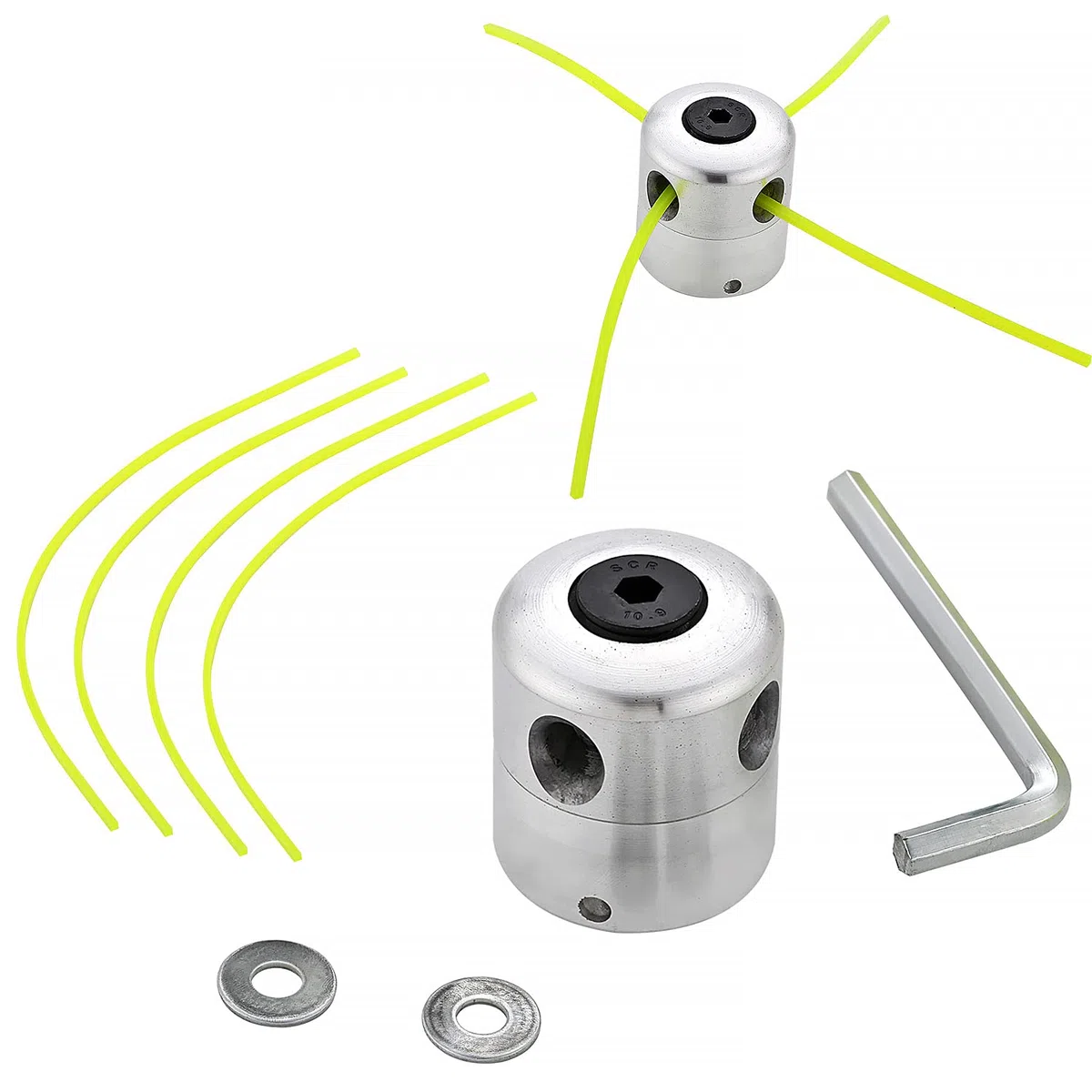 SWAWIS Aluminio Cabezal Desbrozadora Universal Cabezal Hilo Aluminio Cortacésped Duradero para Desbrozadora de Césped (1 Cabezales de Hilo + 4 Hilos)