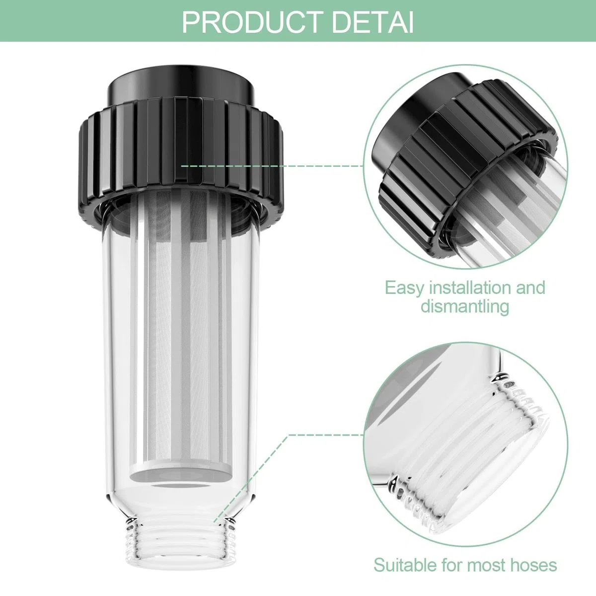 Filtro Riego Goteo, Filtro para Manguera de Agua, Prefiltro de 3/4 Pulgadas para Hidrolimpiadora de Alta Presion, Juego de Filtros de Agua Universales para Jardín, con núcleo del Filtro