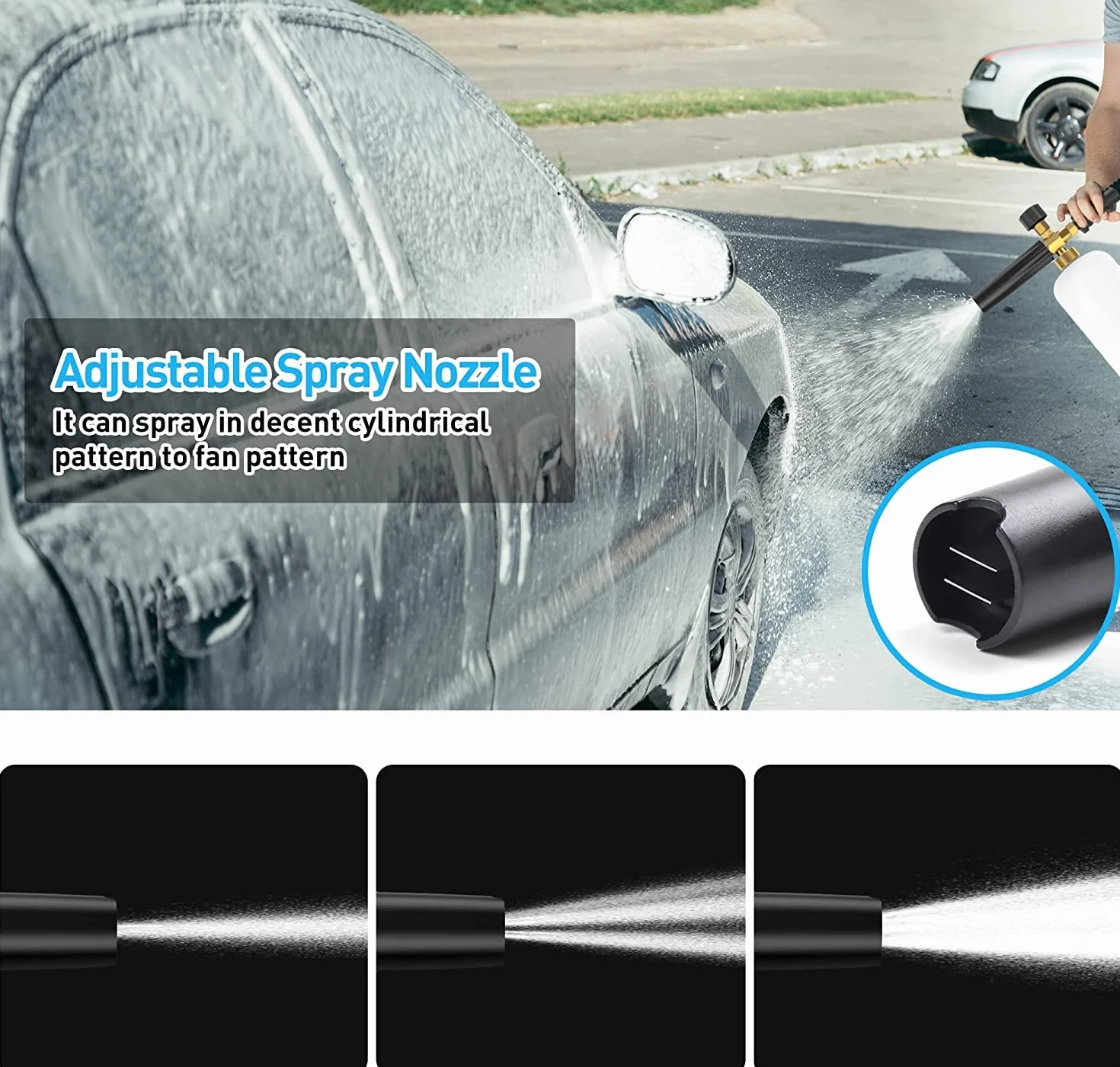 Lanza de Espuma de Nieve Pistola de Espuma, Ajustable 1/4 pulgada Rápida Liberación Dispensador de Jabón 1L Botella con M22 14mm a 15mm Adaptador para Lavado a Presión (con pistola de espuma)